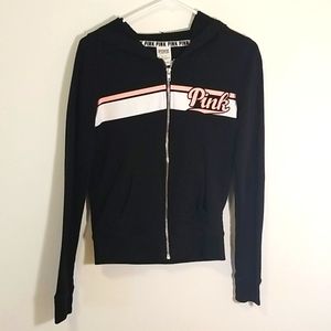 Victoria's Secret Zip Pink Hoodie in Black